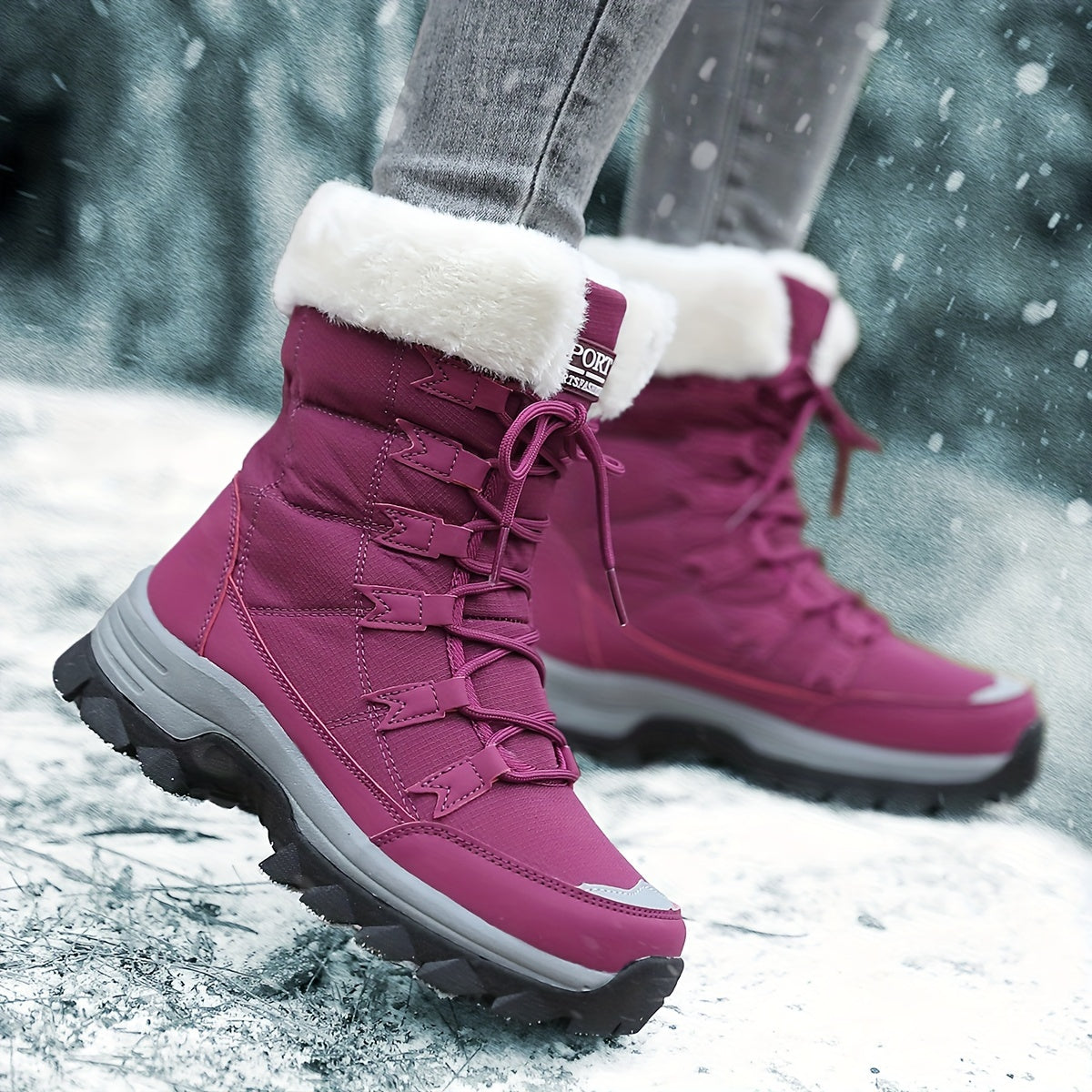 Miss | Snowboots Dames Hoge Schacht Bontkraag Gripzool
