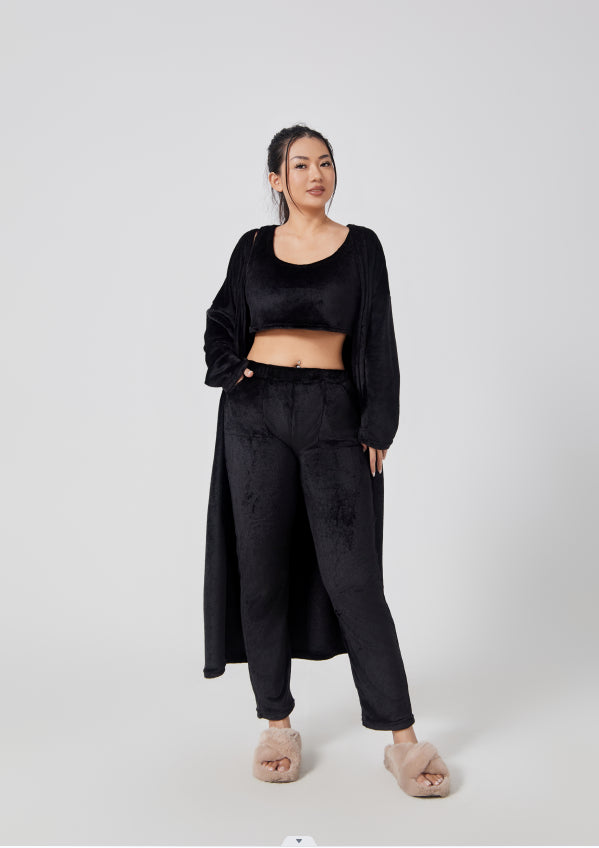 Nachtkleding Dames 3-Delig Fluffy Loungewear Wijde Pijpen