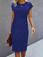 Jurk Dames Getailleerd Midi Ronde Hals - Polyester - Marineblauw