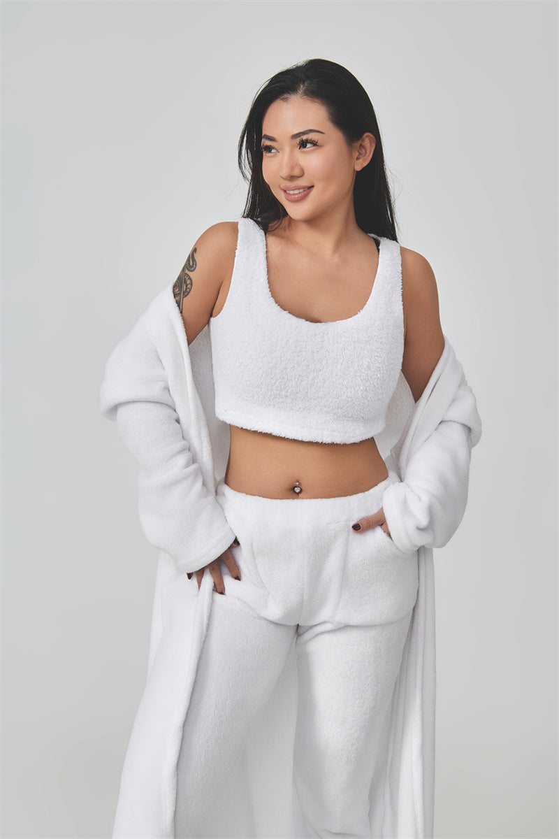Nachtkleding Dames 3-Delig Fluffy Loungewear Wijde Pijpen