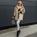 Jas Dames Gewatteerd Midi Capuchon Elegante Pasvorm