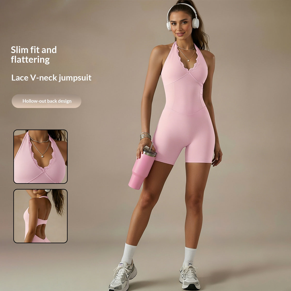 Jumpsuit Dames Kanten V-hals Sneldrogend Sportief