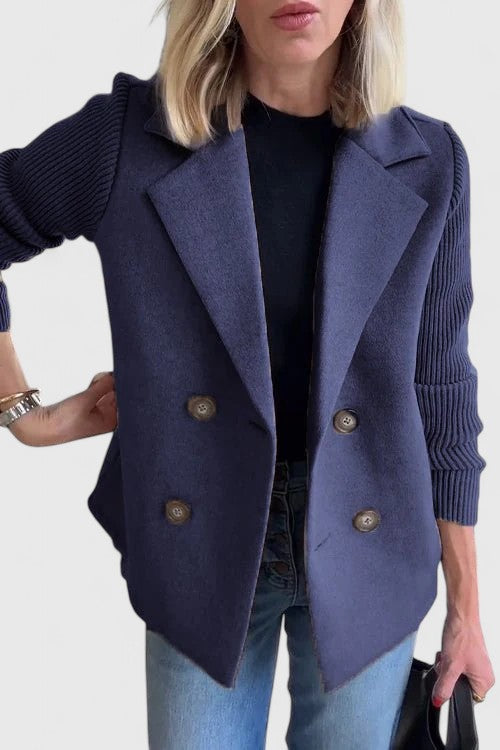 Blazer Dames Dubbelrijig Gebreide Mouwen Getailleerd
