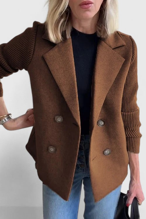 Blazer Dames Dubbelrijig Gebreide Mouwen Getailleerd