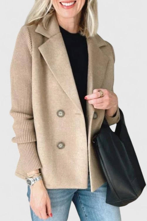 Blazer Dames Dubbelrijig Gebreide Mouwen Getailleerd