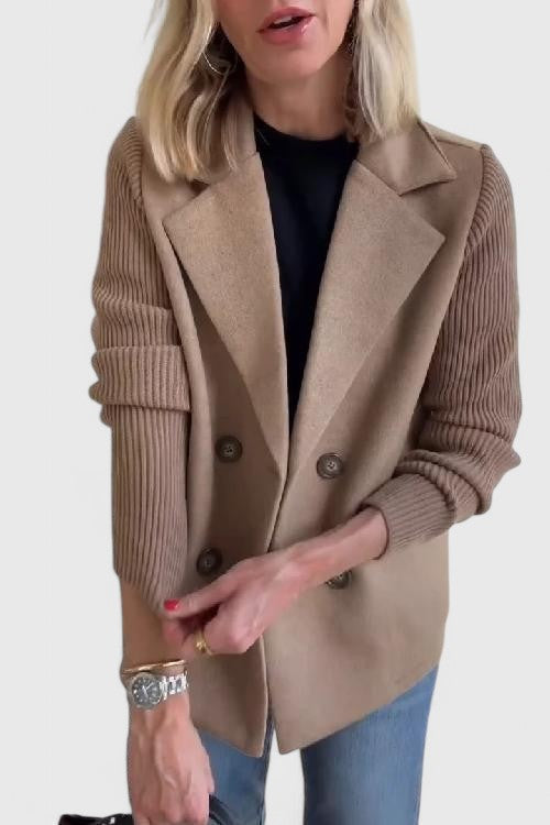 Blazer Dames Dubbelrijig Gebreide Mouwen Getailleerd