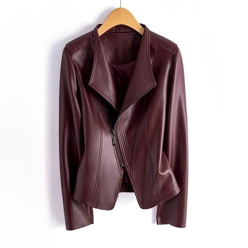 Jas Dames Leerlook Asymmetrisch met V-Kraag