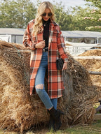 Jas Dames Lang Geruite Relaxed Fit Knoopsluiting