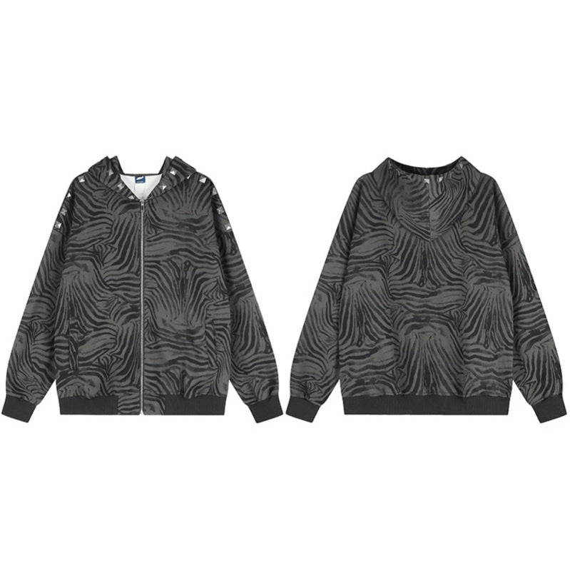 Jas Dames Zebraprint Oversized Capuchon Ritsluiting