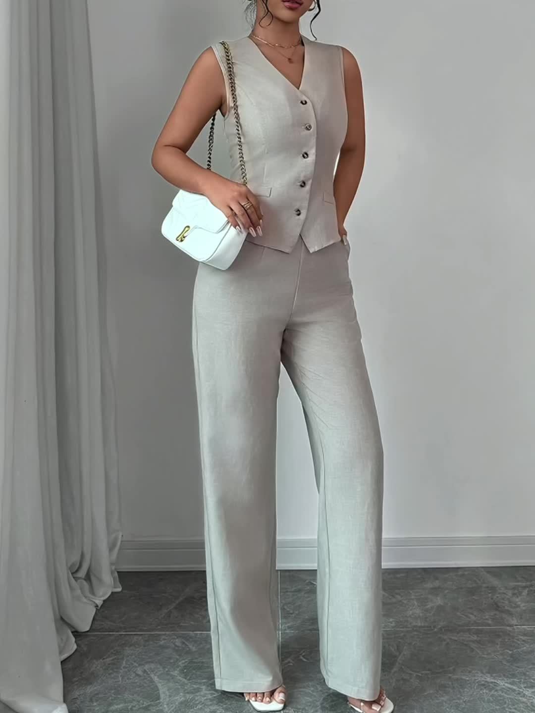 Miss | Tweedelige Set Dames Gilet & Wijde Broek – Co-ord Set