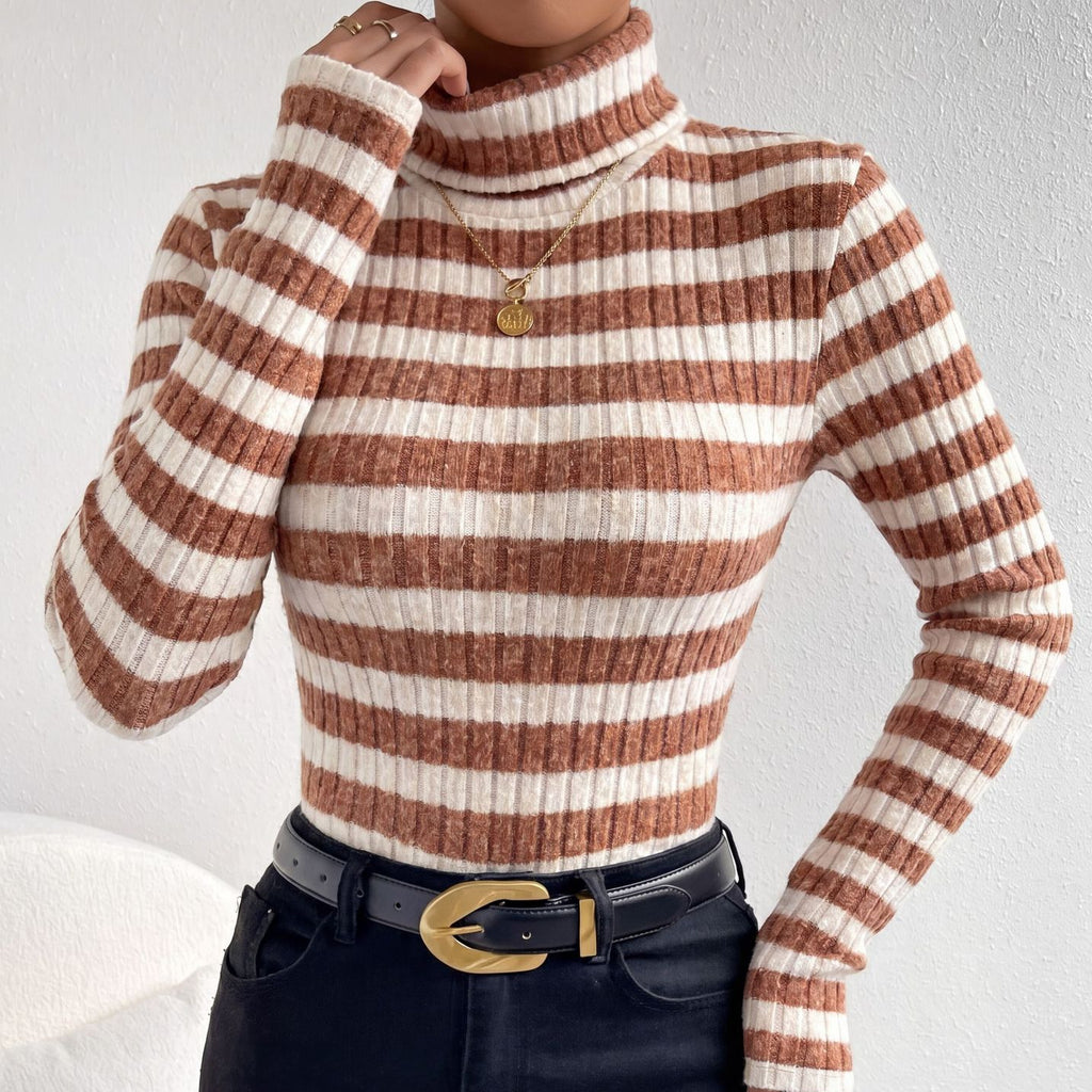 Trui Dames Slim Fit Coltrui Gestreept Lange Mouw