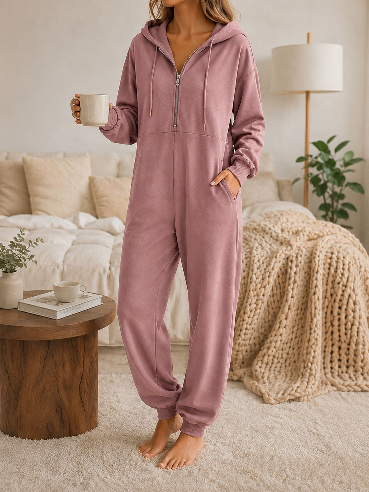 pyjama set Dames Capuchon Half-Zip Lange Mouw Met Zakken