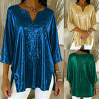 Glitter Blouse Dames V-hals Driekwart Mouw – Losvallende Feesttop