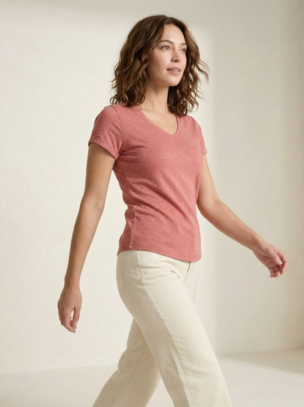 Basic T-shirt V - hals Roze - Miss Madera