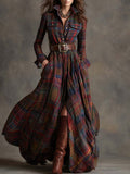 Jurk Dames Klassiek Hemdmodel Vintage Ruit - Viscose - Rötlich Braun