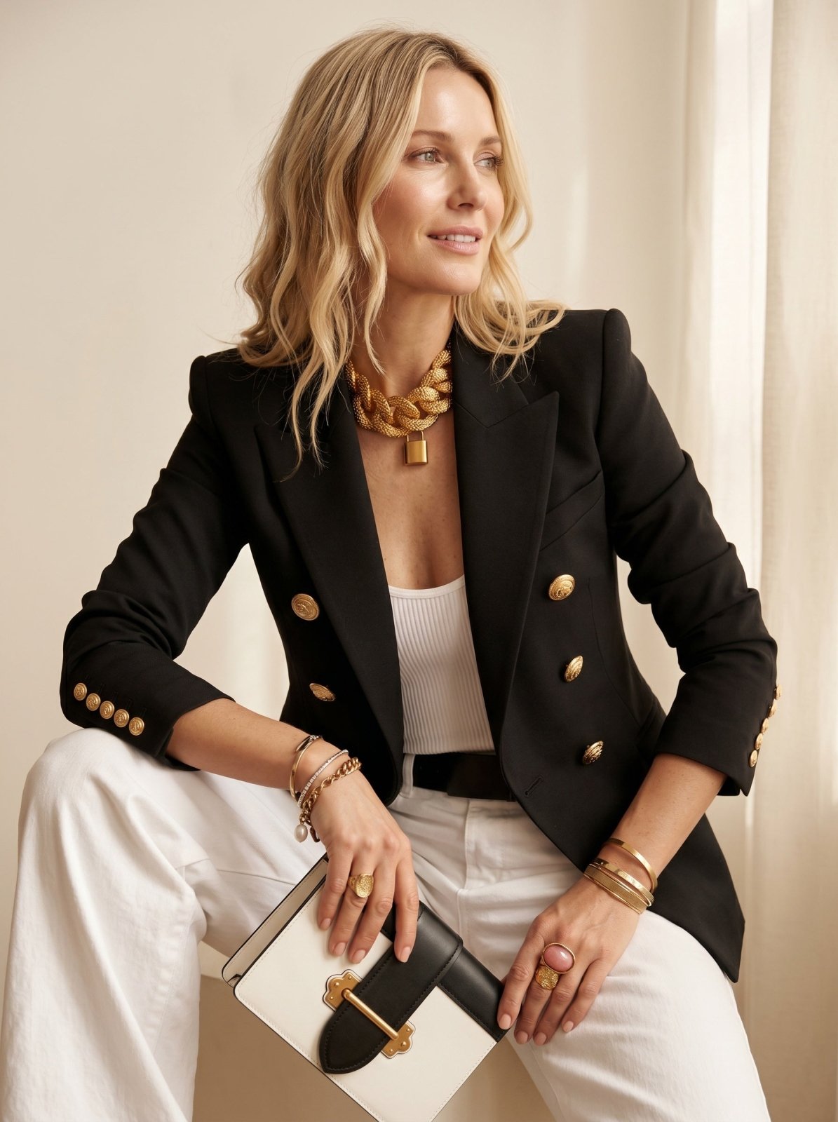 Blazer Dames Dubbelgeknoopt met Gouden Knopen | Modern - Miss Madera