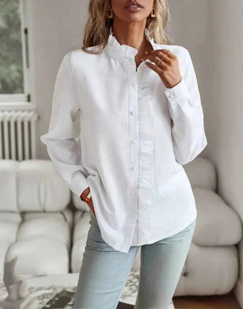 Blouse Dames | Ruches Kraag Gestreept Feminine - Miss Madera