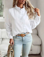 Blouse Dames | Ruches Kraag Gestreept Feminine - Miss Madera