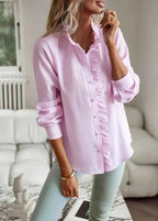 Blouse Dames | Ruches Kraag Gestreept Feminine - Miss Madera