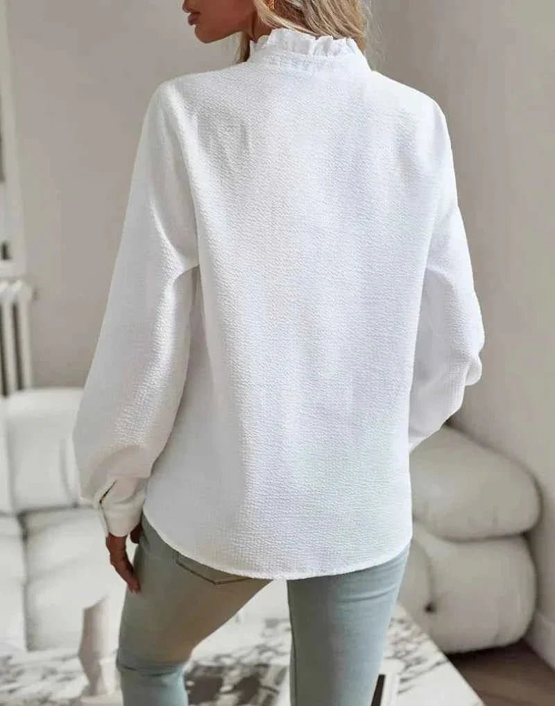 Blouse Dames | Ruches Kraag Gestreept Feminine - Miss Madera