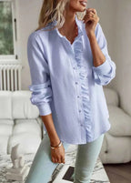 Blouse Dames | Ruches Kraag Gestreept Feminine - Miss Madera