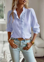 Blouse Dames | Ruches Kraag Gestreept Feminine - Miss Madera
