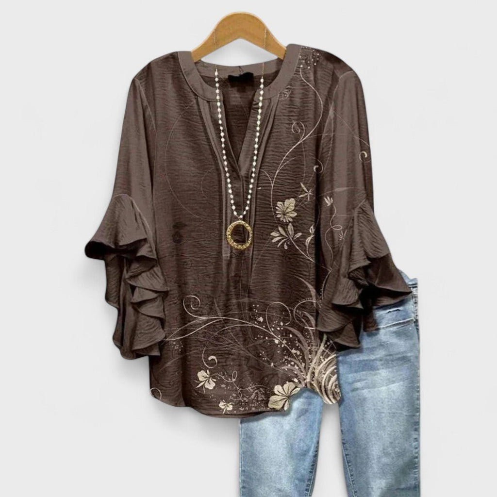 Blouse Dames Volantmouwen V - hals | Hedendaags - Miss Madera