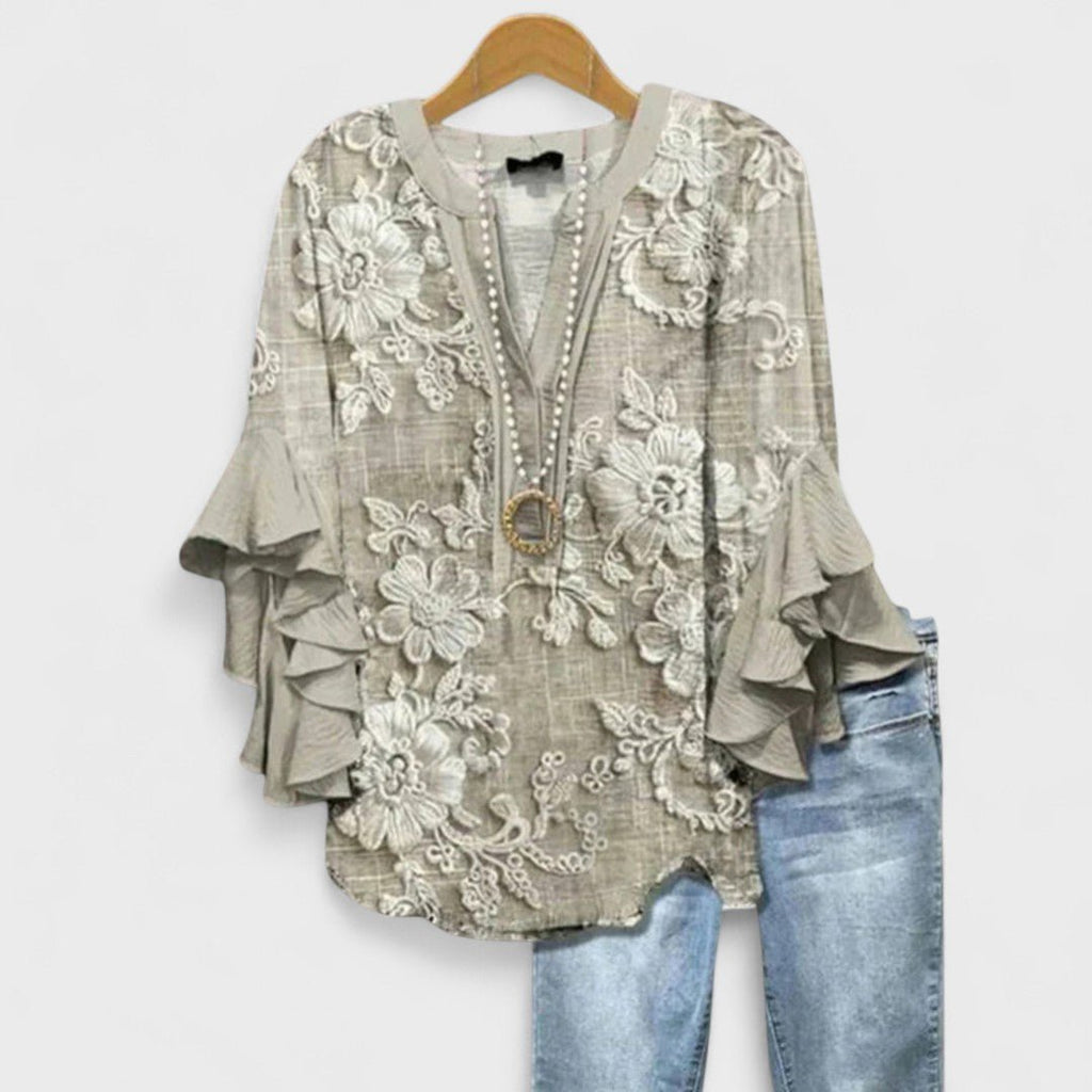 Blouse Dames Volantmouwen V - hals | Hedendaags - Miss Madera