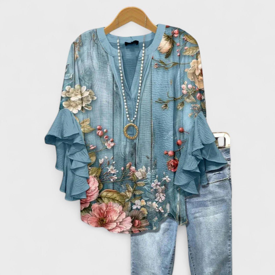 Blouse Dames Volantmouwen V - hals | Hedendaags - Miss Madera