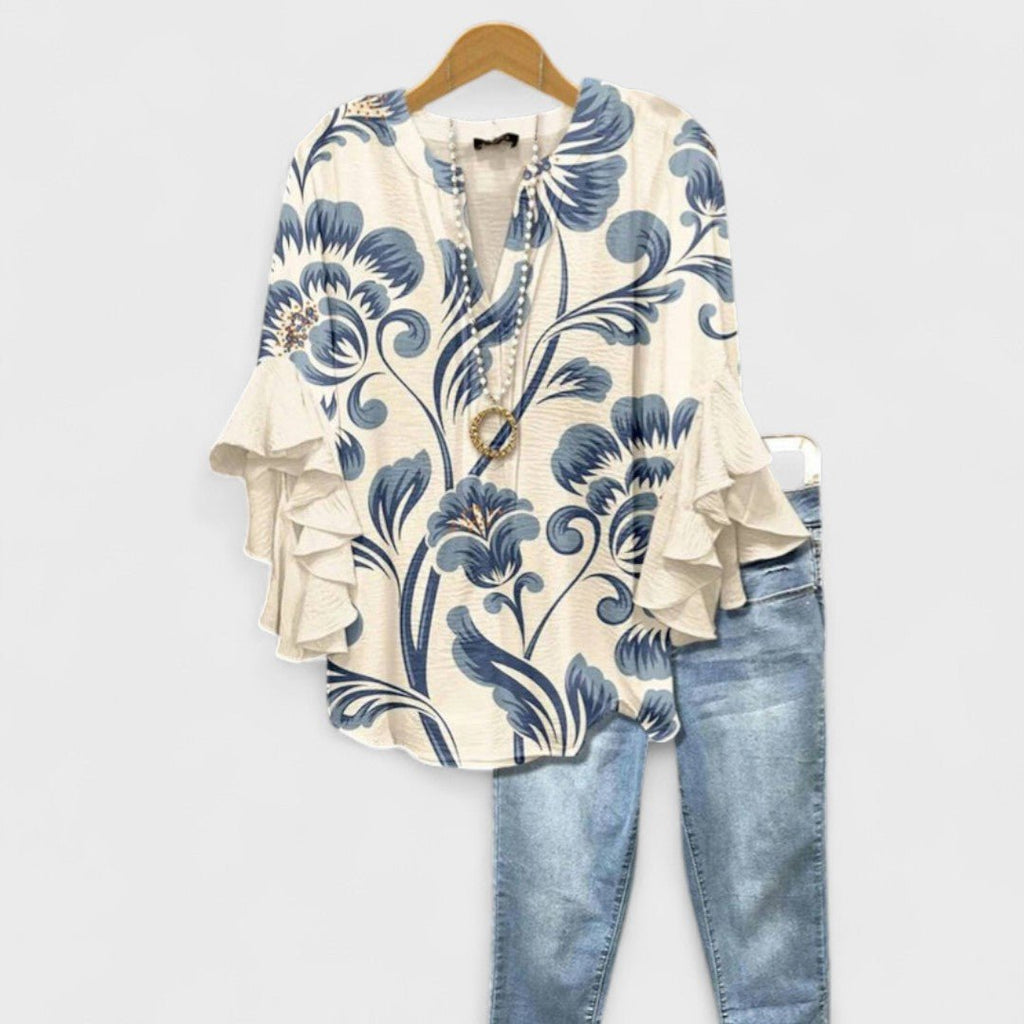 Blouse Dames Volantmouwen V - hals | Hedendaags - Miss Madera