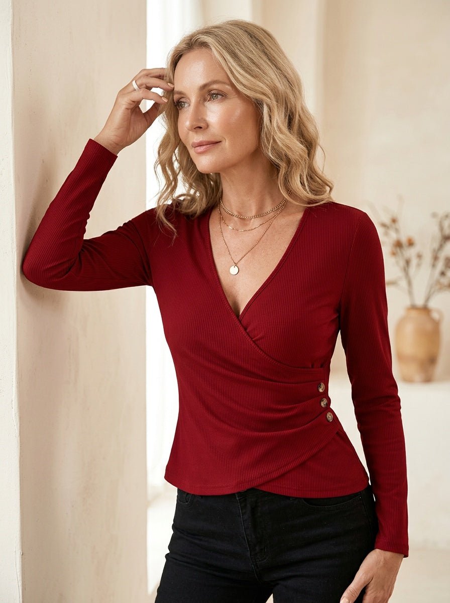 Blouse Wrap - front met knoopdetail - Miss Madera