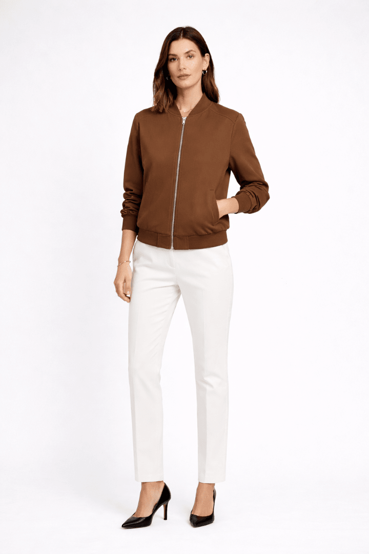 Bomberjas Dames Geribbelde Boorden Rits – Herfst | Miss Madera - Miss Madera MIS-F4282I