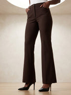 Bootcut pantalon donkerbruin met hoge taille - Miss Madera