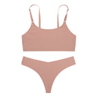 Lingerie Dames Huidtint Naadloze Bralette & Tanga Set Nylon – Dagelijks Comfort