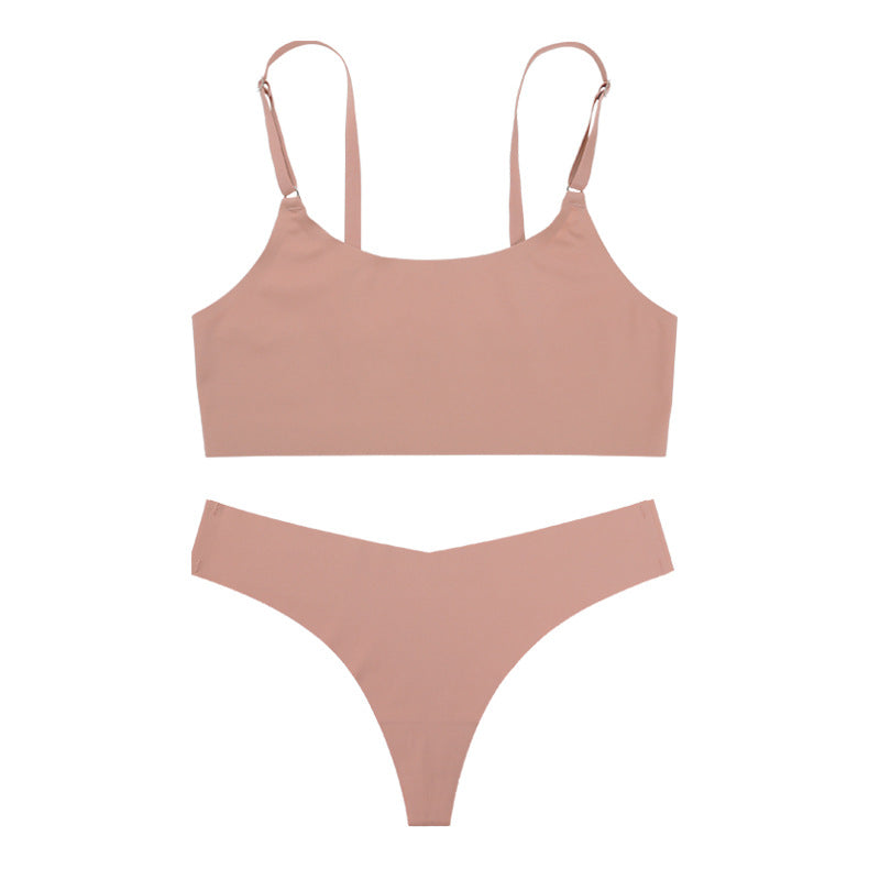 Lingerie Dames Huidtint Naadloze Bralette & Tanga Set Nylon – Dagelijks Comfort