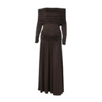 Off-neck Cinched Pleated Long Sleeve Dress