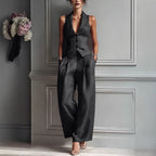 Co-ord set Dames Lente Zomer V-hals Knoopsluiting - Chiffon - Zwart