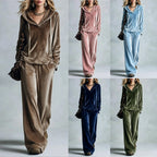 Co-ord set Dames Fluweel Capuchon Wijde Pijpen Lange Mouw