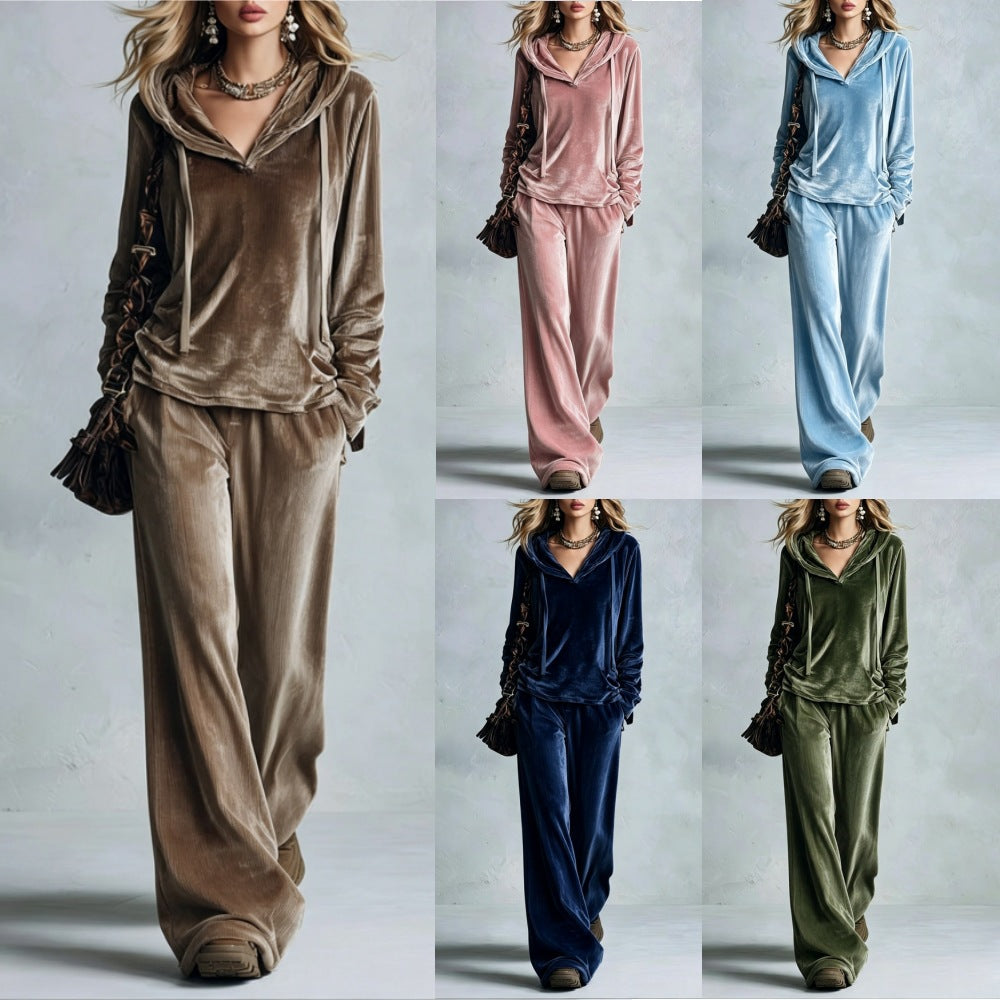 Co-ord set Dames Fluweel Capuchon Wijde Pijpen Lange Mouw