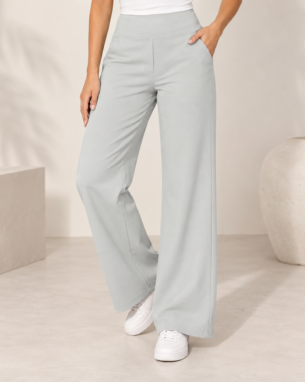 Broek Dames Wijde Pijpen Hoge Taille Elastische Band