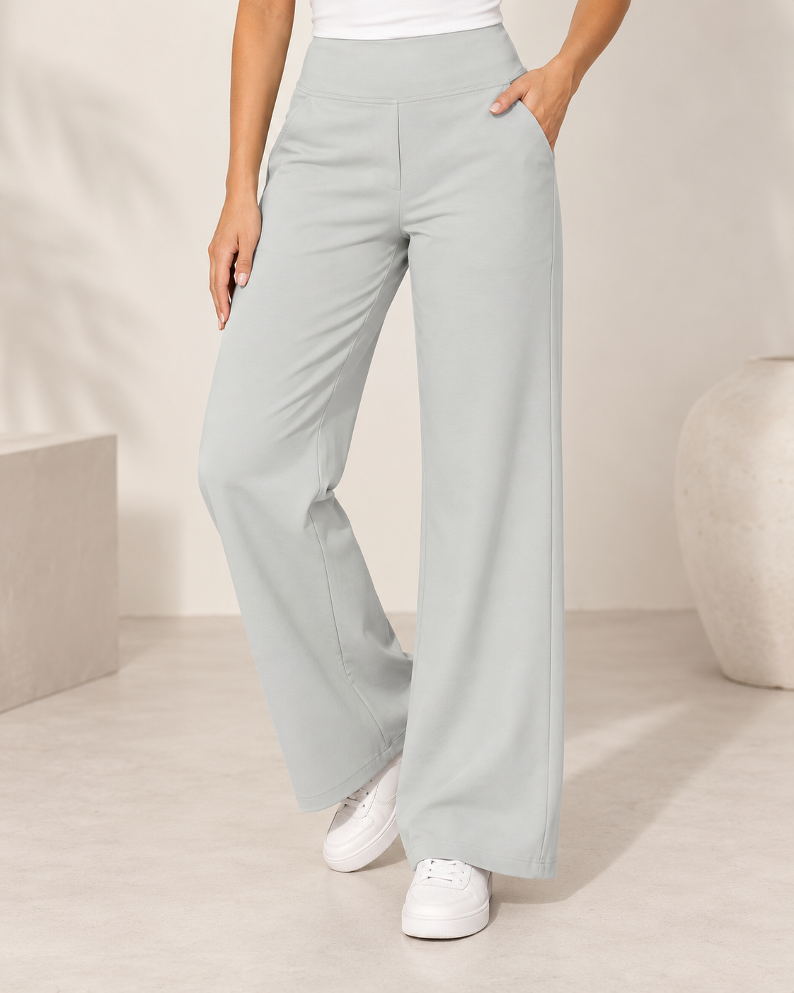 Broek Dames Wijde Pijpen Hoge Taille Elastische Band