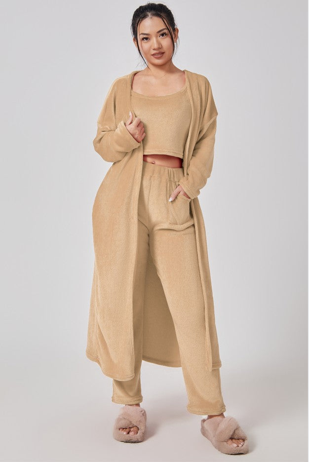 Nachtkleding Dames 3-Delig Fluffy Loungewear Wijde Pijpen