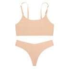 Lingerie Dames Huidtint Naadloze Bralette & Tanga Set Nylon – Dagelijks Comfort