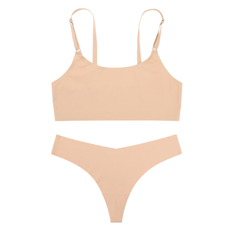 Lingerie Dames Huidtint Naadloze Bralette & Tanga Set Nylon – Dagelijks Comfort