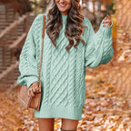 Jurk Dames Oversized Kabelpatroon Herfst/Winter - Gebreid - Lichtblauw