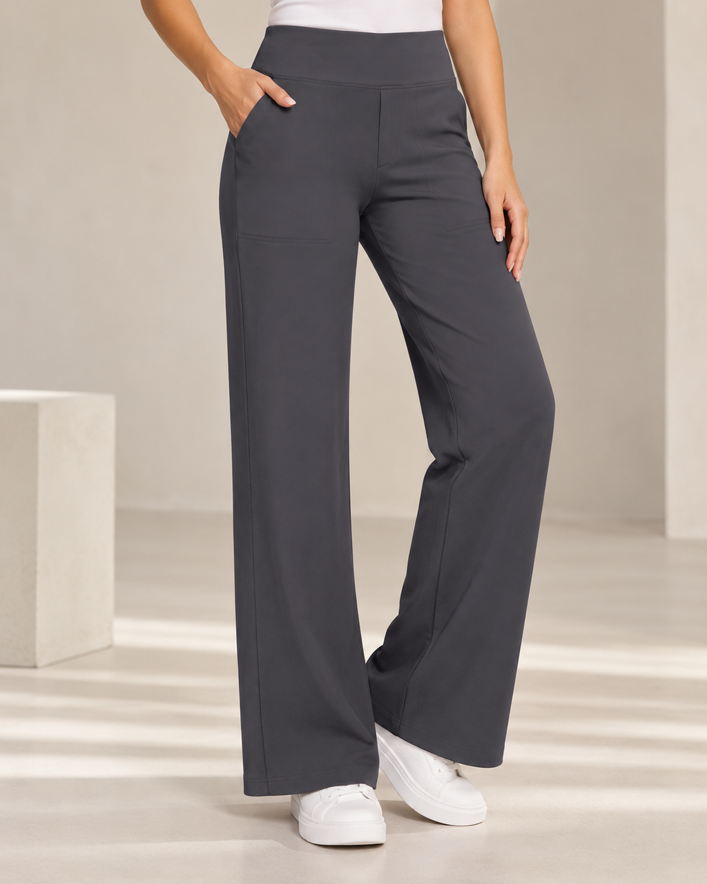 Broek Dames Wijde Pijpen Hoge Taille Elastische Band