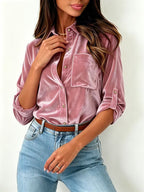 Velvet Top Dames Blouse Lange Mouw – Fluwelen Feestblouse