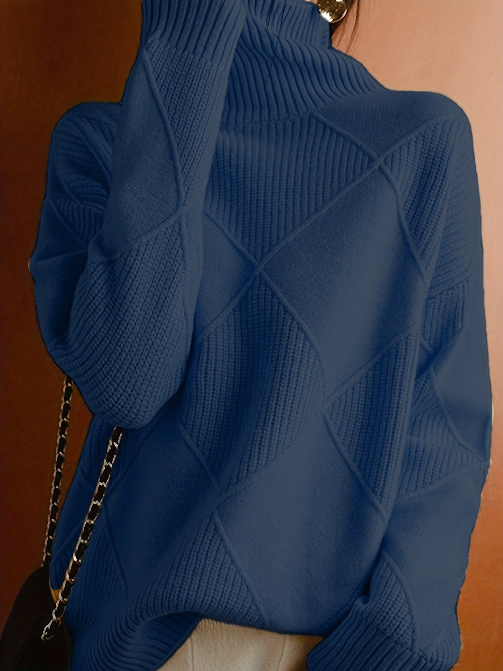 Miss | Trui Dames Oversized Hoge Kraag Ruitpatroon - Gebreid