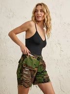 Cargoshort Camouflage met Distressed Details - Miss Madera