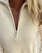 Trui Dames Half-zip Ribgebreid met Omslagkraag